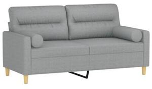 Sofa 2-osobowa z poduszkami, jasnoszara, 140 cm, tkanina