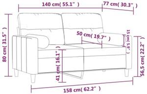 Sofa 2-osobowa z poduszkami, jasnoszara, 140 cm, tkanina