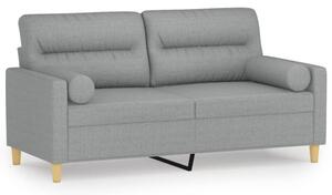 Sofa 2-osobowa z poduszkami, jasnoszara, 140 cm, tkanina