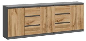 Podwójna nowoczesna komoda 200 cm antracyt + dąb wotan F6-H76