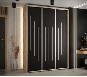 Szafa przesuwna wysoka Davos 8 180, gł. 60 cm artisan + czarny + srebrny