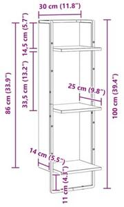 Nowoczesna półka ścienna z drewna inżynieryjnego w kolorze starego drewna, 3 półki, minimalistyczny design
