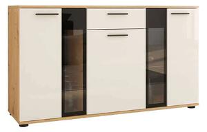 Komoda ze szkłem w kolorze dąb artisan + biały G2-N26