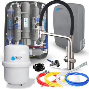 Bateria kuchenna Ari Flexible z filtrem wody, elastyczna wylewka, dwie wylewki, inox, do zlewozmywaka stojca