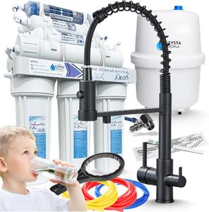 Bateria kuchenna trójdrona Ari Solid Spring z filtrem wody, wycigana obrotowa wylewka, czarny mat, mosiny korpus