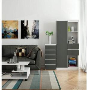 Wąska komoda, STILO, 5 szuflad, 40x35x92 cm, biały, grafit szary, mat | TYLETEGOTU
