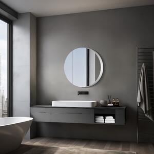 Szafka lustrzana z o?wietleniem Talos Silver Picasso Style Ø80 cm - szafka ?azienkowa z lustrem z 2 pó?kami - aluminium - lustrzana tylna ?ciana