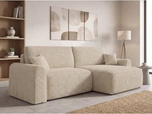 Rozkładany dwustronny zestaw wypoczynkowy w kształcie litery L NORDEN TILIA 250x140 cm, kremowy