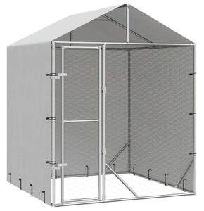Kojec dla psa, z dachem, srebrny, 2x2x2,5 m, stal galwanizowana