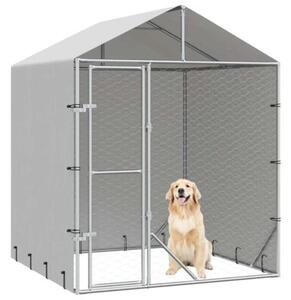 Kojec dla psa, z dachem, srebrny, 2x2x2,5 m, stal galwanizowana