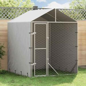 Kojec dla psa, z dachem, srebrny, 2x2x2,5 m, stal galwanizowana
