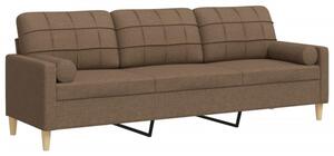 Sofa 3-osobowa z poduszkami, brÄ zowa, 210 cm, obita tkaninÄ