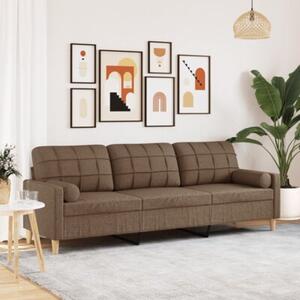 Sofa 3-osobowa z poduszkami, brÄ zowa, 210 cm, obita tkaninÄ