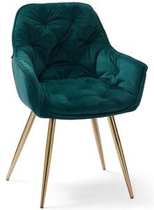 Krzesło fotelowe Glamour DC-9220 zielony welur, złote nogi