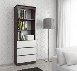 Regał do salonu, 3 szuflady, półki, ARLO, 60x35x180 cm, wenge, biały, mat | TYLETEGOTU
