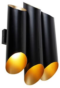 Kinkiet / Lampa scienna czarny ze złotym wnętrzem 6 świateł - Whistle Oswietlenie wewnetrzne