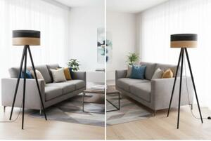 Lampa podłogowa trójnóg czarny Light Home LH Wood 1xE27 45cm abażur walec czarny/fornir F02