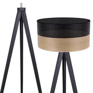 Lampa podłogowa trójnóg czarny Light Home LH Wood 1xE27 45cm abażur walec czarny/fornir F02