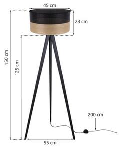 Lampa podłogowa trójnóg czarny Light Home LH Wood 1xE27 45cm abażur walec czarny/fornir F02