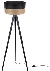 Lampa podłogowa trójnóg czarny Light Home LH Wood 1xE27 45cm abażur walec czarny/fornir F02