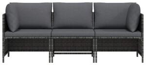Sofa 3-osobowa ogrodowa z poduszkami, szara, polirattanowa