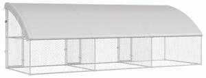 Kojec dla psa z ocynkowanej stali, wodoodpornym dachem i zamkiem zabezpieczającym, srebrny, 600 x 200 x 200 cm