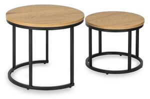 Dwa okrągłe stoliki kawowe do salonu dąb złoty - Efis