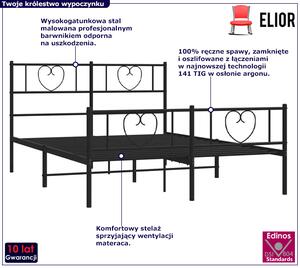 Czarne metalowe łóżko małżeńskie 160x200cm - Edelis