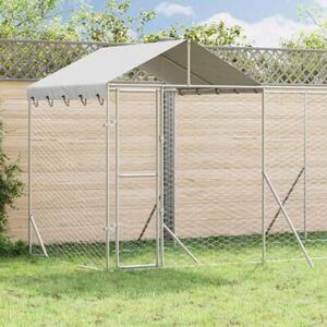 Kojec dla psa, z dachem, srebrny, 6x2x2,5 m, stal galwanizowana