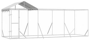Kojec dla psa, z dachem, srebrny, 6x2x2,5 m, stal galwanizowana
