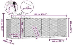 Kojec dla psa, z dachem, srebrny, 6x2x2,5 m, stal galwanizowana