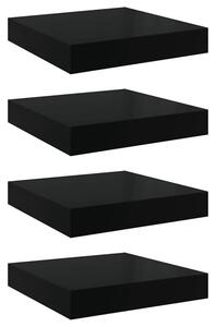 Półki ścienne 4 szt., czarne, wysoki połysk, 23x23,5x3,8 cm mdf