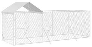 Kojec dla psa, z dachem, srebrny, 6x2x2,5 m, stal galwanizowana