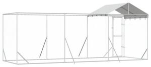 Kojec dla psa, z dachem, srebrny, 6x2x2,5 m, stal galwanizowana