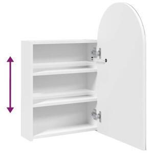 Szafka łazienkowa z lustrem i LED, łukowa, biała, 42x13x70 cm