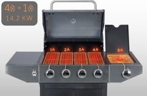 Grill gazowy ogrodowy żeliwny ruszt z pokrywą 4+1 palniki Berdsen
