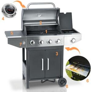 Grill gazowy ogrodowy żeliwny ruszt z pokrywą 4+1 palniki Berdsen