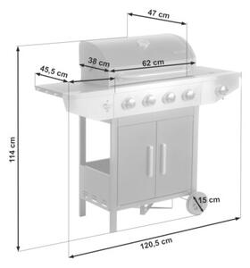 Grill gazowy ogrodowy żeliwny ruszt z pokrywą 4+1 palniki Berdsen