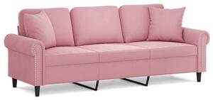 Sofa 3-osobowa z poduszkami, rÃ³Å¼owa, 180 cm, aksamit
