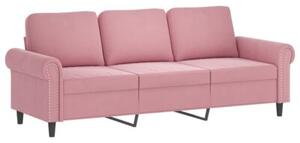 Sofa 3-osobowa z poduszkami, rÃ³Å¼owa, 180 cm, aksamit