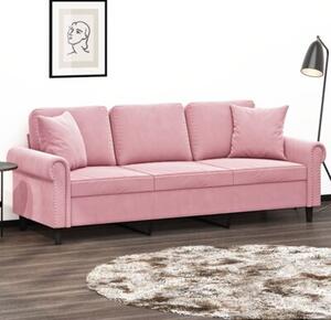 Sofa 3-osobowa z poduszkami, rÃ³Å¼owa, 180 cm, aksamit