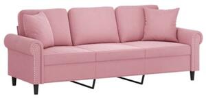 Sofa 3-osobowa z poduszkami, rÃ³Å¼owa, 180 cm, aksamit