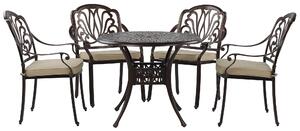 Zestaw obiadowy do ogrodu stół i 4 krzesła z poduszkami aluminium brąz Ancona Beliani