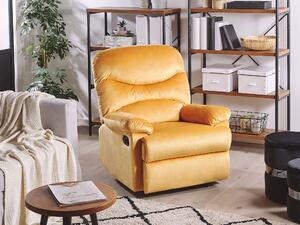 Fotel telewizyjny rozkładany tapicerowany welurem z podnóżkiem żółty Eslov Beliani