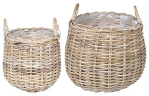 Kosz na rośliny z przechowywaniem 2 pcs Szary Rattan Lacak