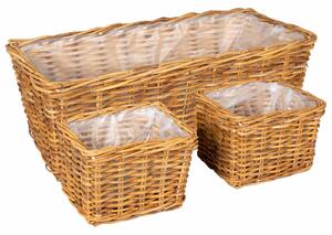 Kosz na rośliny z przechowywaniem 3 pcs Brązowy Rattan Kubu