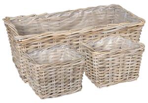 Kosz na rośliny z przechowywaniem 3 pcs Szary Rattan Kubu