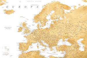 Mapa Detailed map of Europe in gold, Blursbyai