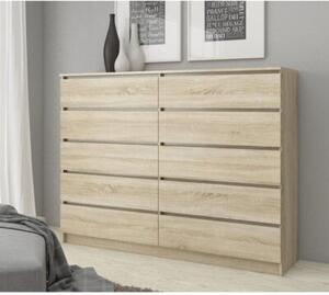 Komoda do sypialni, STILO, 10 szuflad, 140x40x121 cm, dąb sonoma, mat | TYLETEGOTU