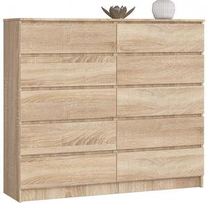 Komoda do sypialni, STILO, 10 szuflad, 140x40x121 cm, dąb sonoma, mat | TYLETEGOTU